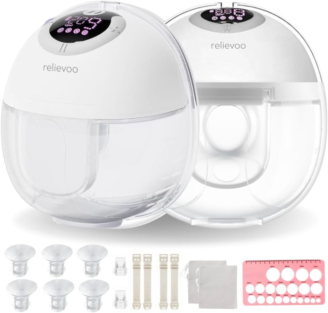 Relievoo wearable breast pump LCD display showing 4 modes 9 suction levels - hospital grade