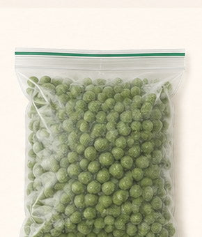Bag of frozen peas used as an improvised cold pack