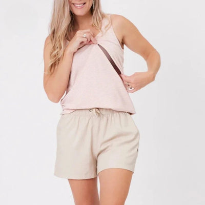 Pink nursing tank worn by a breastfeeding mum, breathable vest with easy feeding access – Relievoo