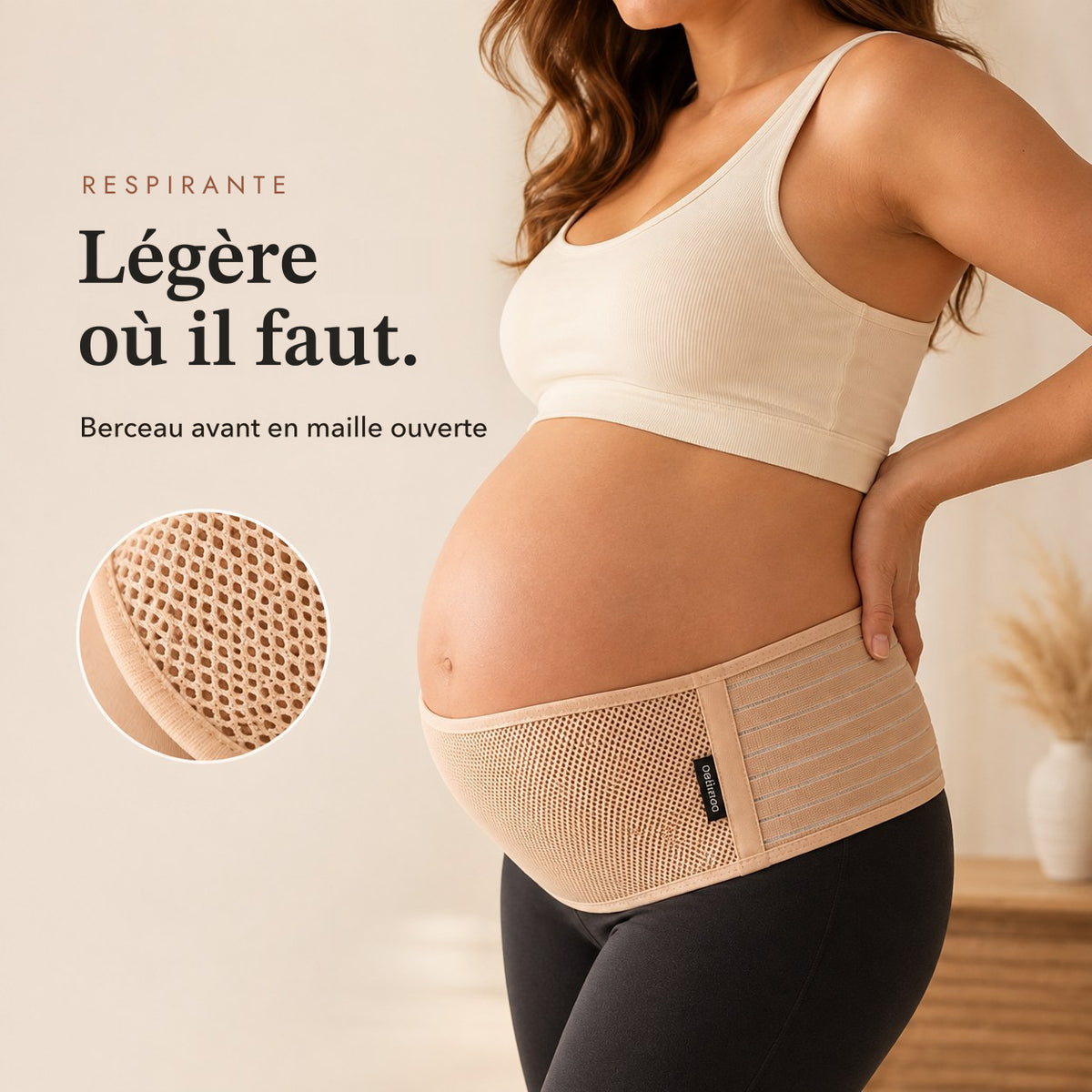 Berceau avant en maille ouverte de la ceinture de grossesse Relievoo en gros plan