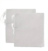 Two free white drawstring storage pouches included with the Relievoo Wearable Breast Pump