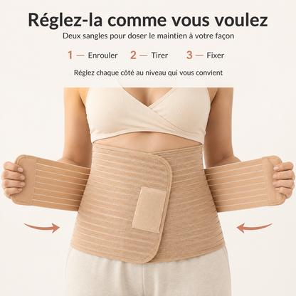 Comment régler la ceinture de maintien post-partum en trois gestes : enrouler, tirer, fixer