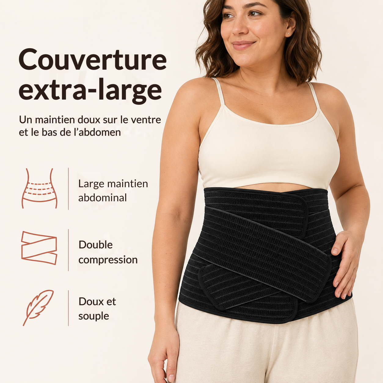 Ceinture post-partum noire à couverture extra-large sur le ventre et le bas de l’abdomen