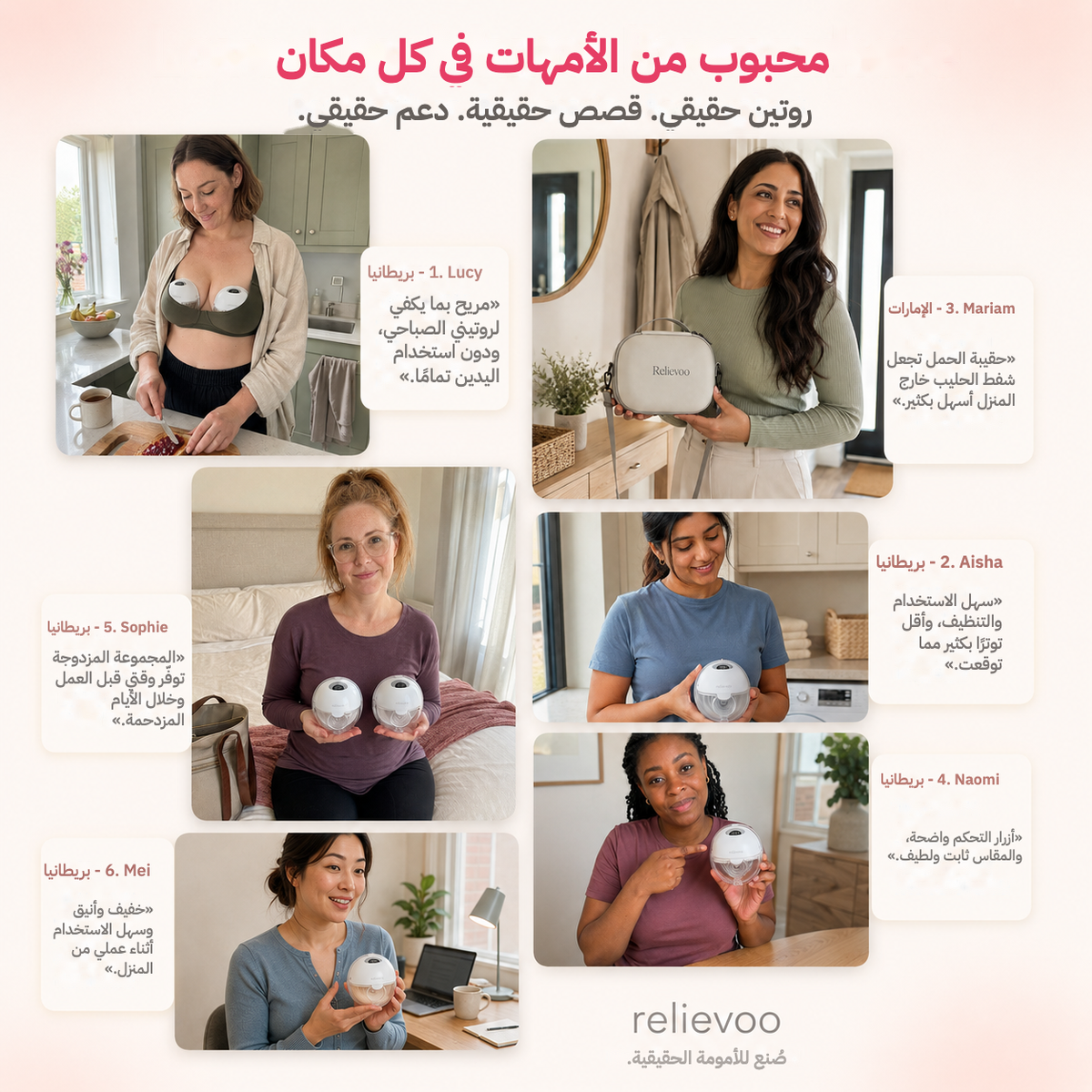 Relievoo M22 PRO2 wearable breast pump customer feedback: six mums share how they use the hands-free double pump at home, at work and on the go, with the Relievoo carrying case
