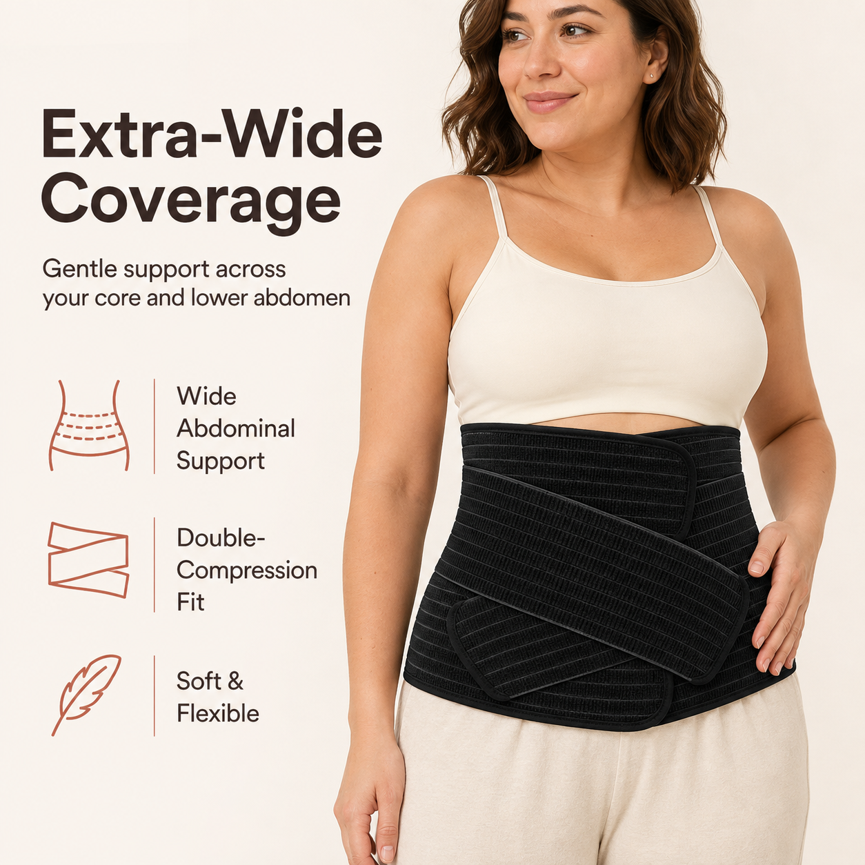 Wide postpartum belly band in black giving gentle support across the abdomen rvpumpen