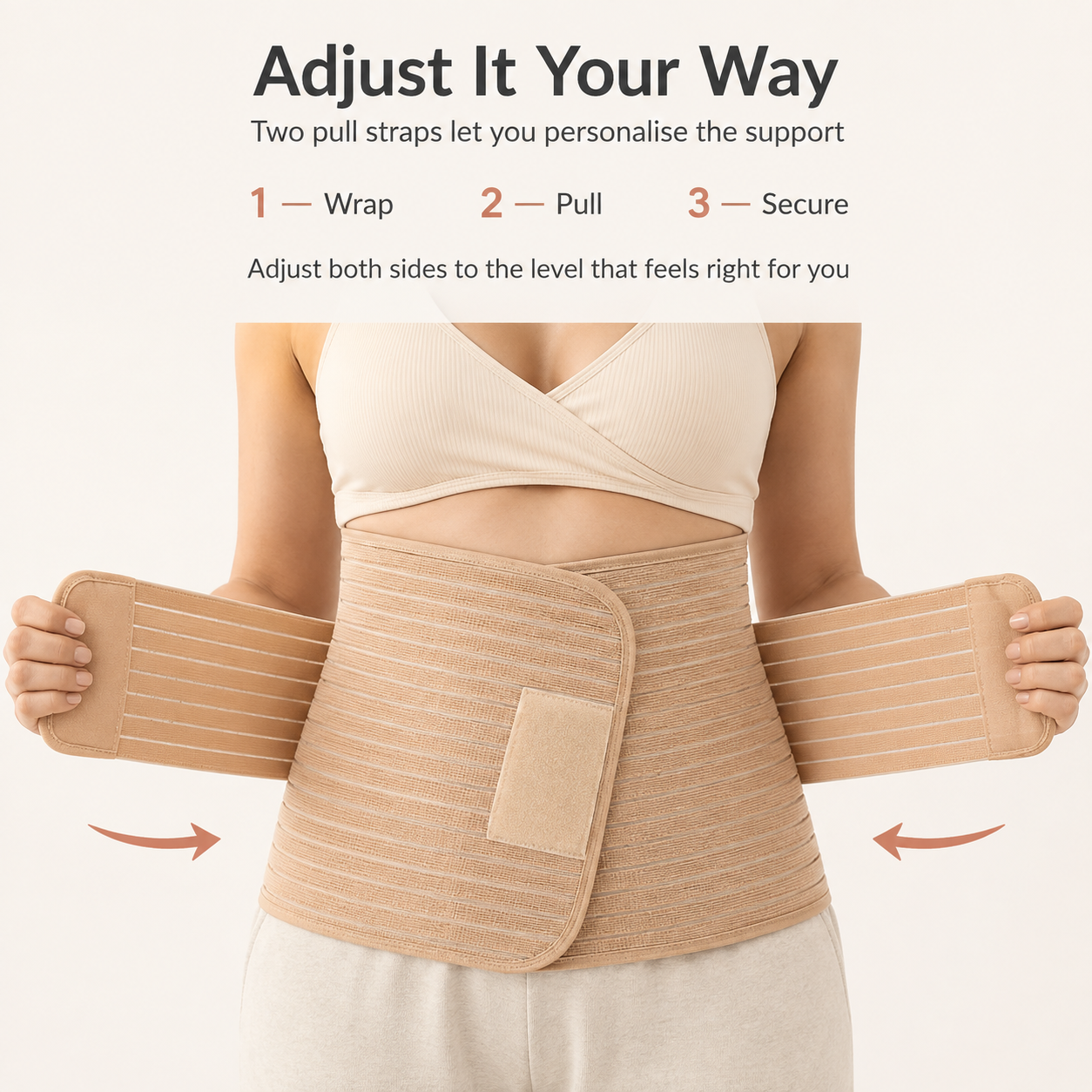 How to wear the postpartum belly band in three steps: wrap, pull and secure rvpumpen