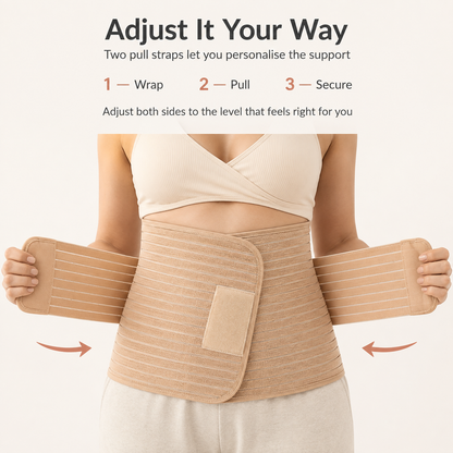 How to wear the postpartum belly band in three steps: wrap, pull and secure rvpumpen