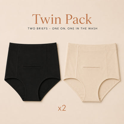 Relievoo Postpartum Soothing Briefs twin pack, two briefs included, one on and one in the wash