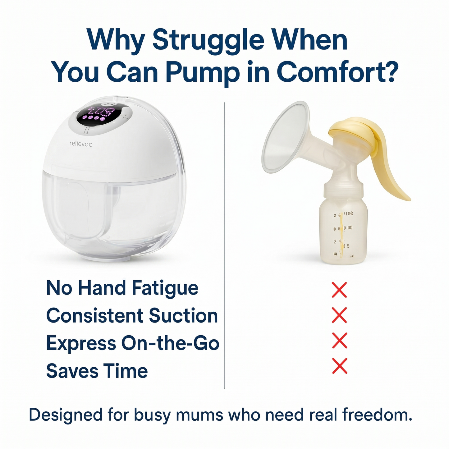 Relievoo Wireless Breast Pump vs Manual Pump — No Hand Fatigue, Consistent Suction, Express On-the-Go for UK Mums