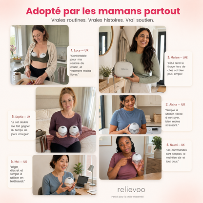 Retours de six mamans sur le tire-lait sans fil Relievoo M22 PRO2 : confort, nettoyage, discrétion et étui de transport