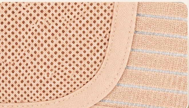 Close-up of the open mesh cradle next to the ribbed elastic band of the Relievoo pregnancy support belt