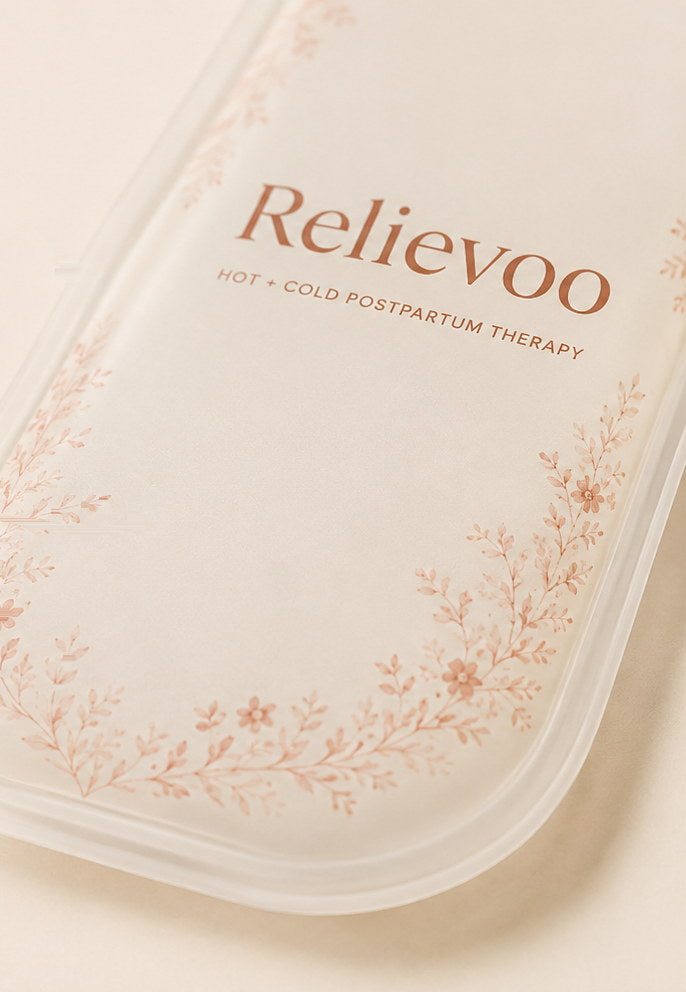 Close-up of the Relievoo therapy pack showing its frosted flexible shell, smooth thermal gel and soft sealed edge